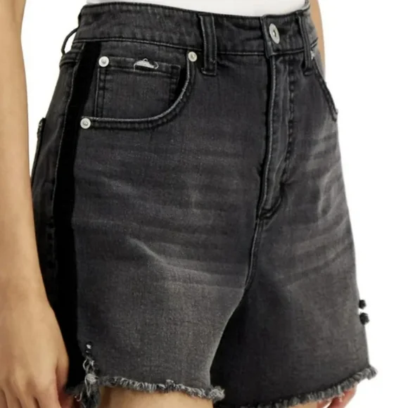 INC Denim Black Distressed High Rise Embroidery Detail Denim Jean Shorts, Size 2 - Picture 4 of 16